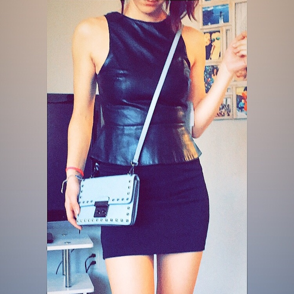 Black leather mini dress
